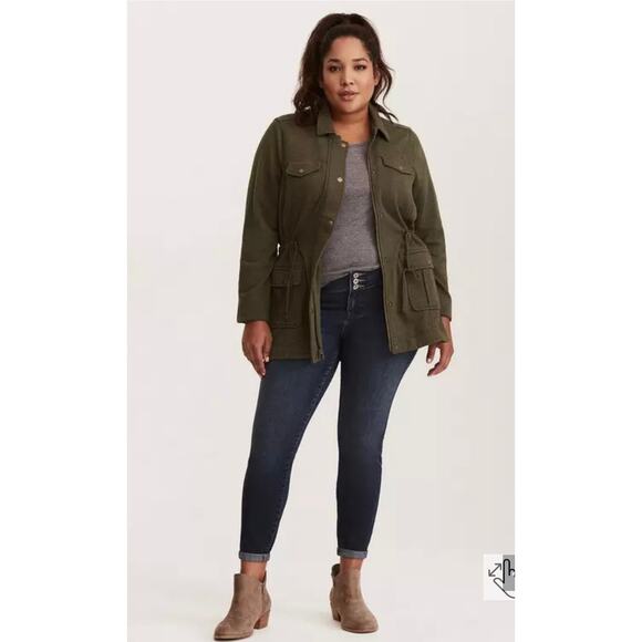 Torrid french terry knit utility zip shirt jacket shacket snap pockets plus 2X - Picture 2 of 10